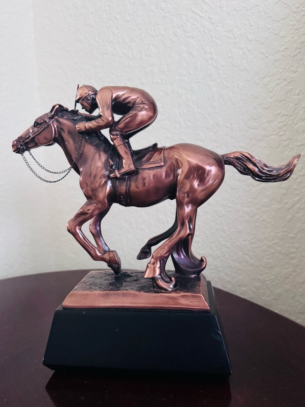 Bronze Racing Horse and Jockey Sculpture - Decorative Home Art